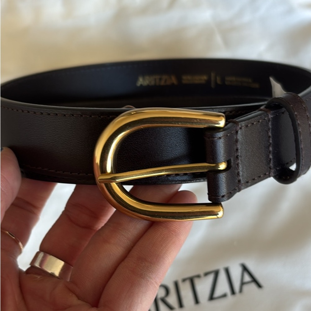 Brand New Aritzia Dark Brown Belt with Gold Accent